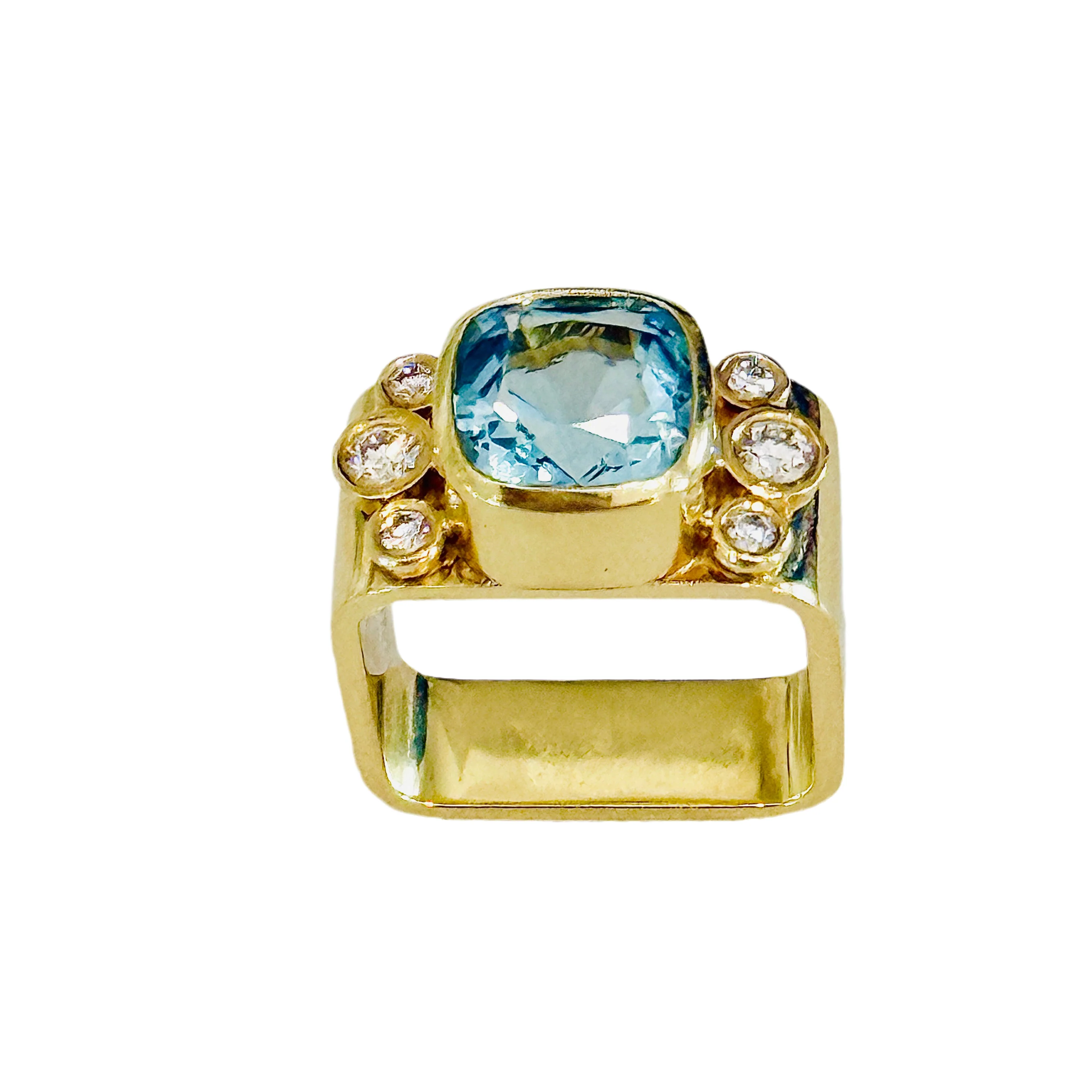 Aquamarine and Diamonds Square Ring