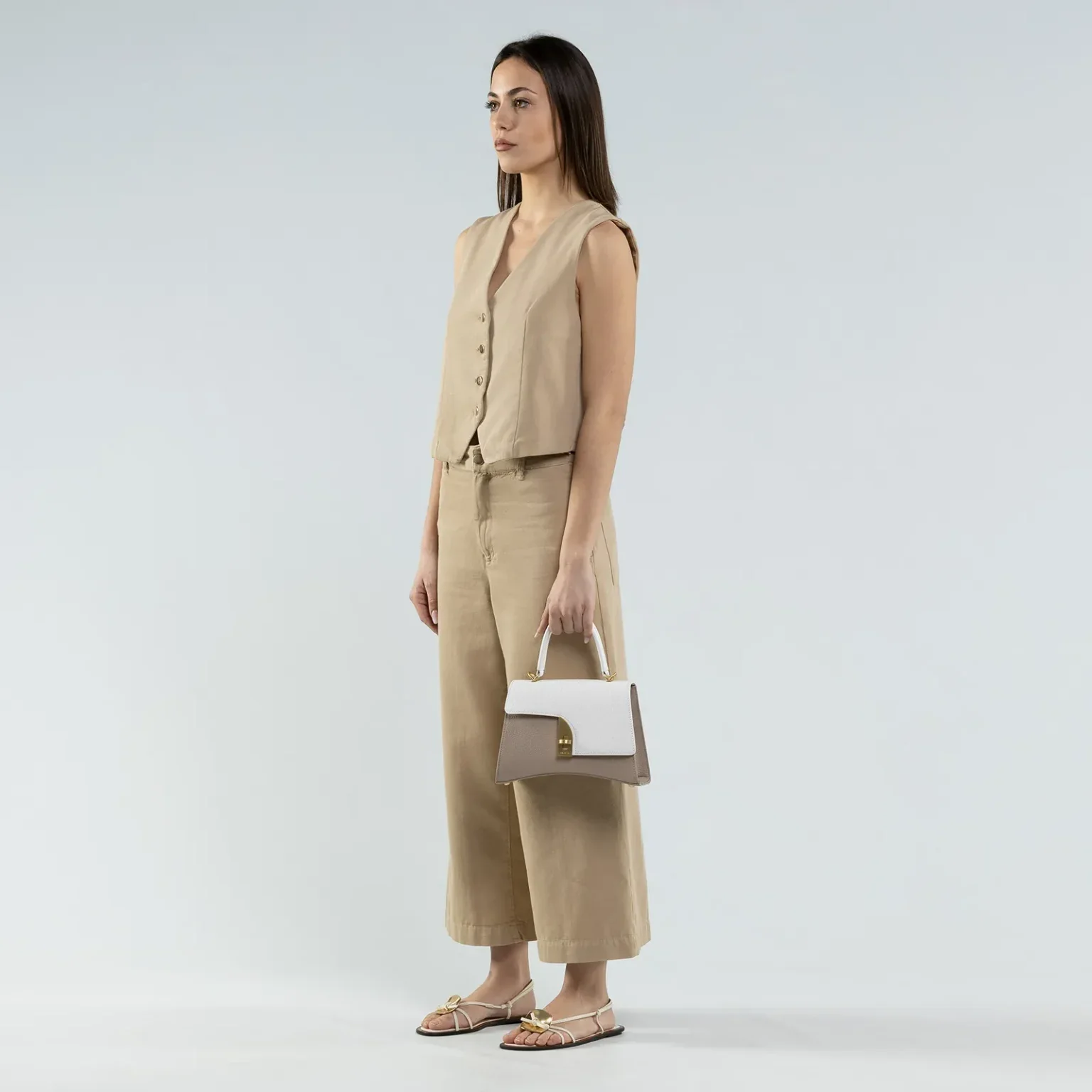 Arco Small Satchel - Taupe/White - Image 6