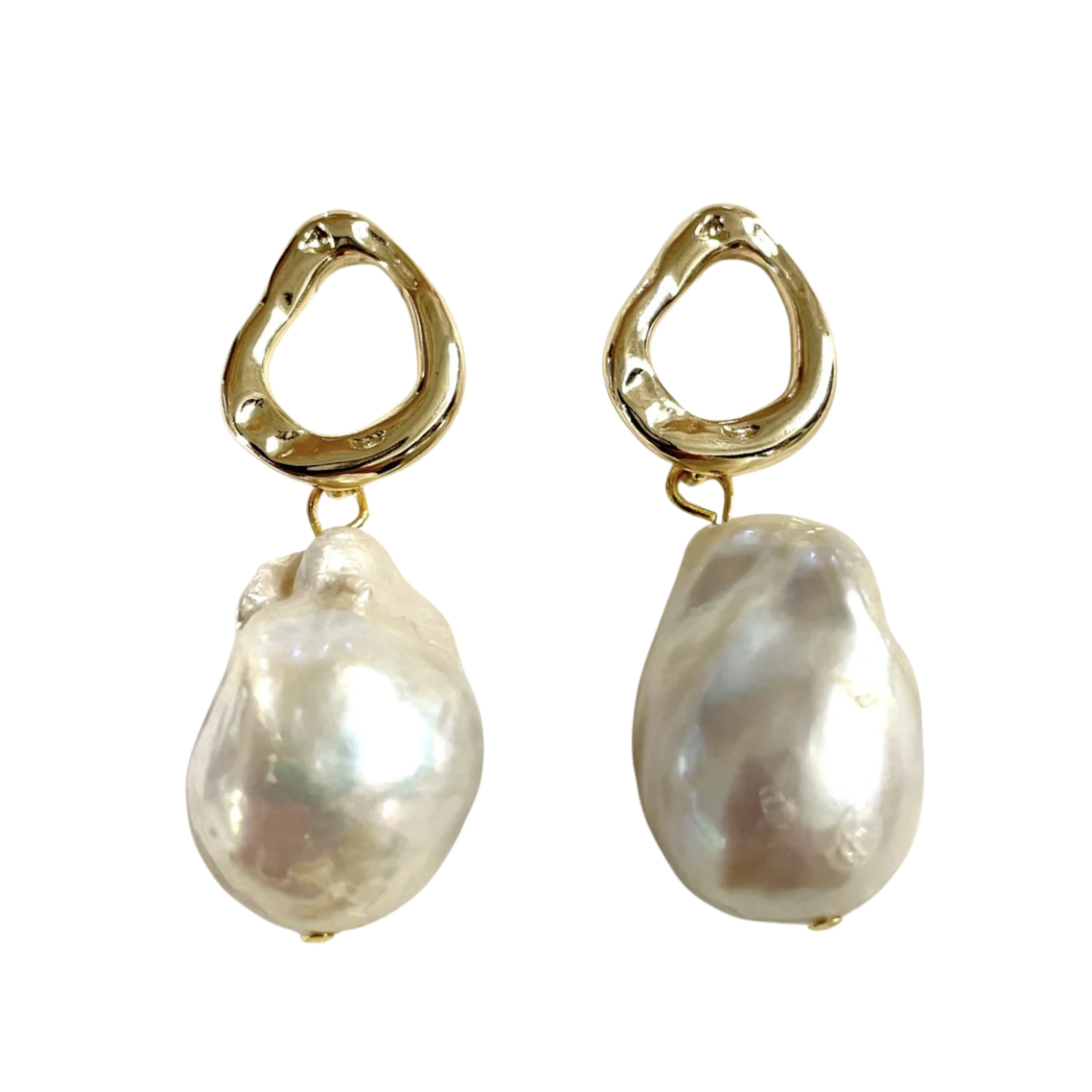Baroque Pearl Earring on Gold Teardrop Setting