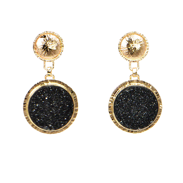 Black Drusy Quartz Cabochon Earrings