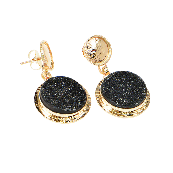 Black Drusy Quartz Cabochon Earrings - Image 2