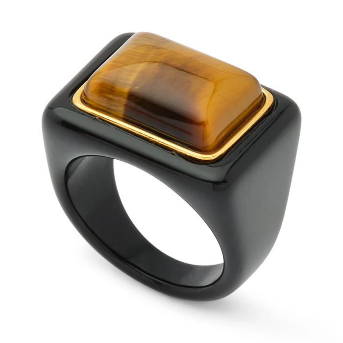 Black Resin and Tigers Eye Block Ring