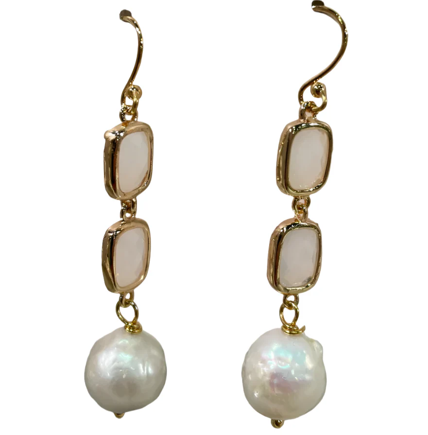 Moonstone Crystal and Baroque Drop Earrings