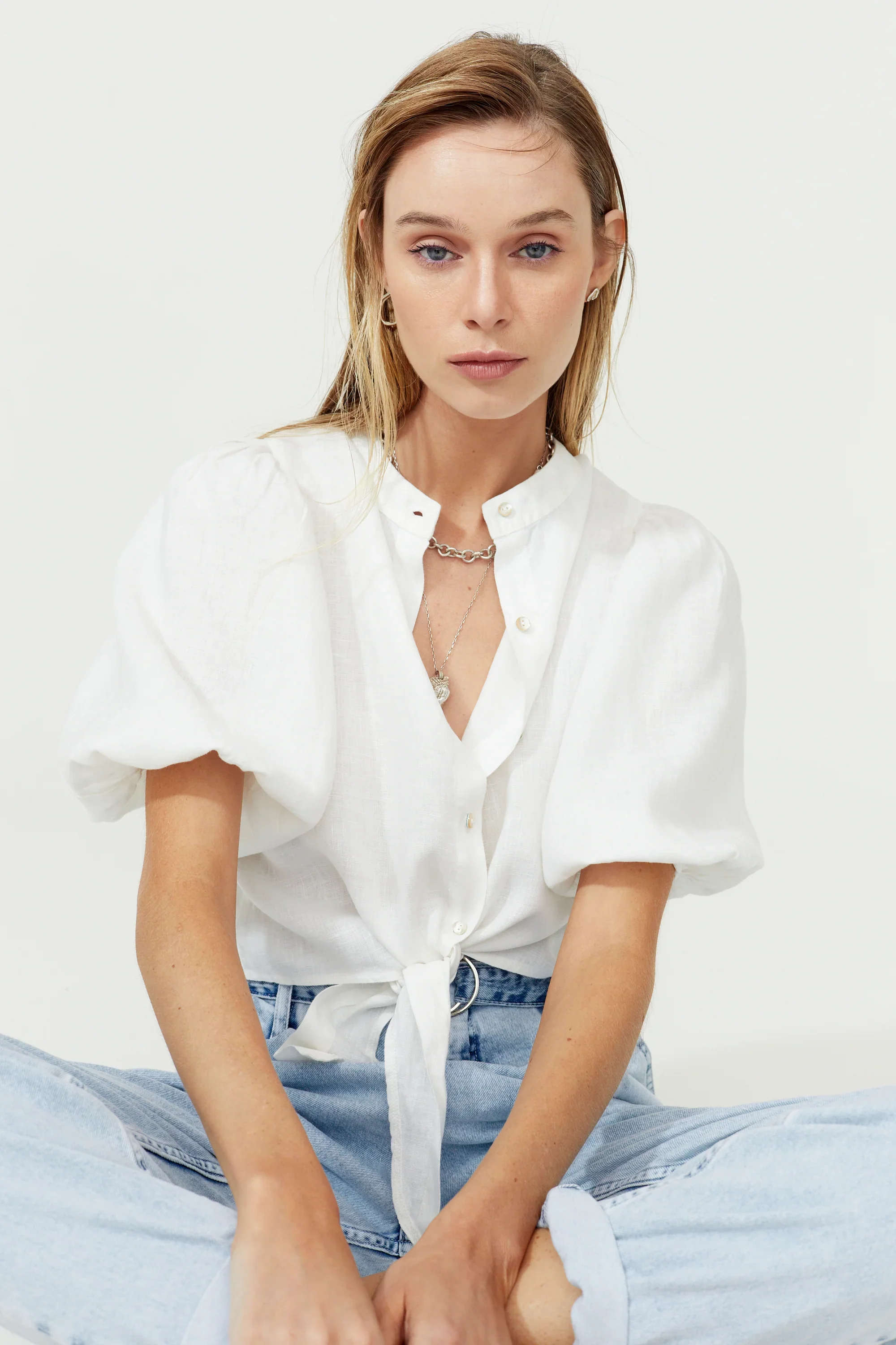 Bubble Linen Crop - White - Image 3