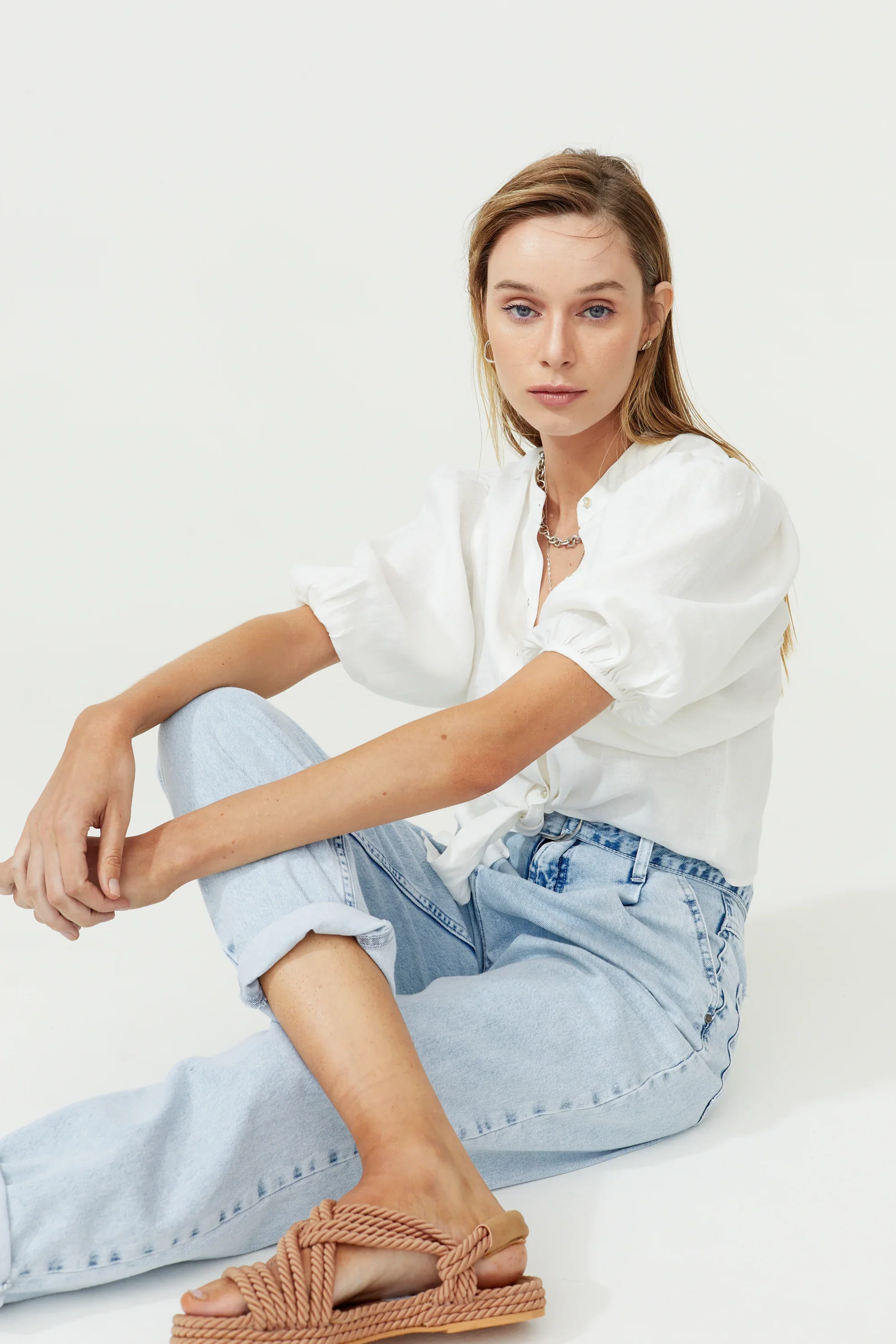 Bubble Linen Crop - White - Image 4