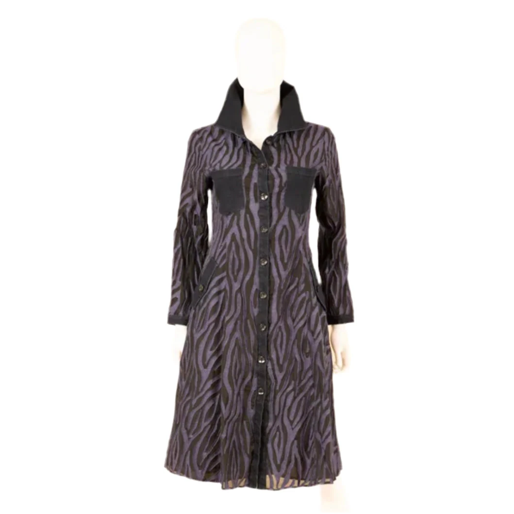 Burnout Print Denim A-Line Coat Dress