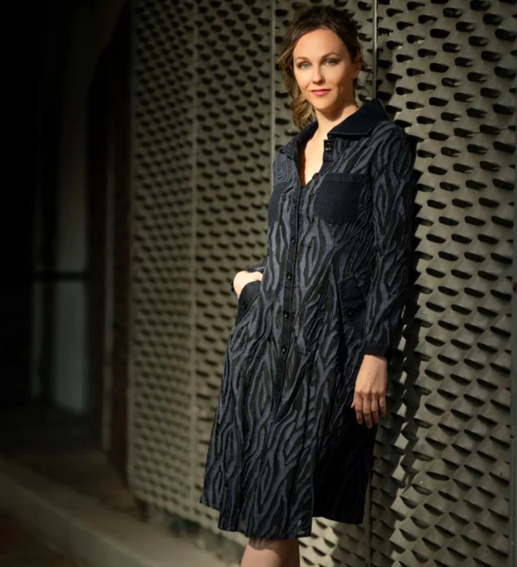 Burnout Print Denim A-Line Coat Dress - Image 4