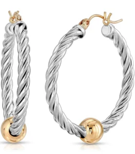 Cape Cod Twist Hoops - Large 2-Tone w/ Gold Posts - Image 2