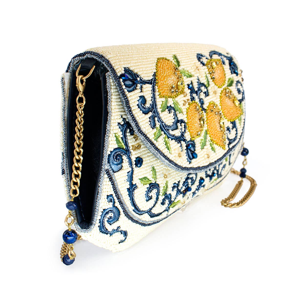 Capri Lemons  Yellow and Blue Beaded Crossbody Handbag - Image 2