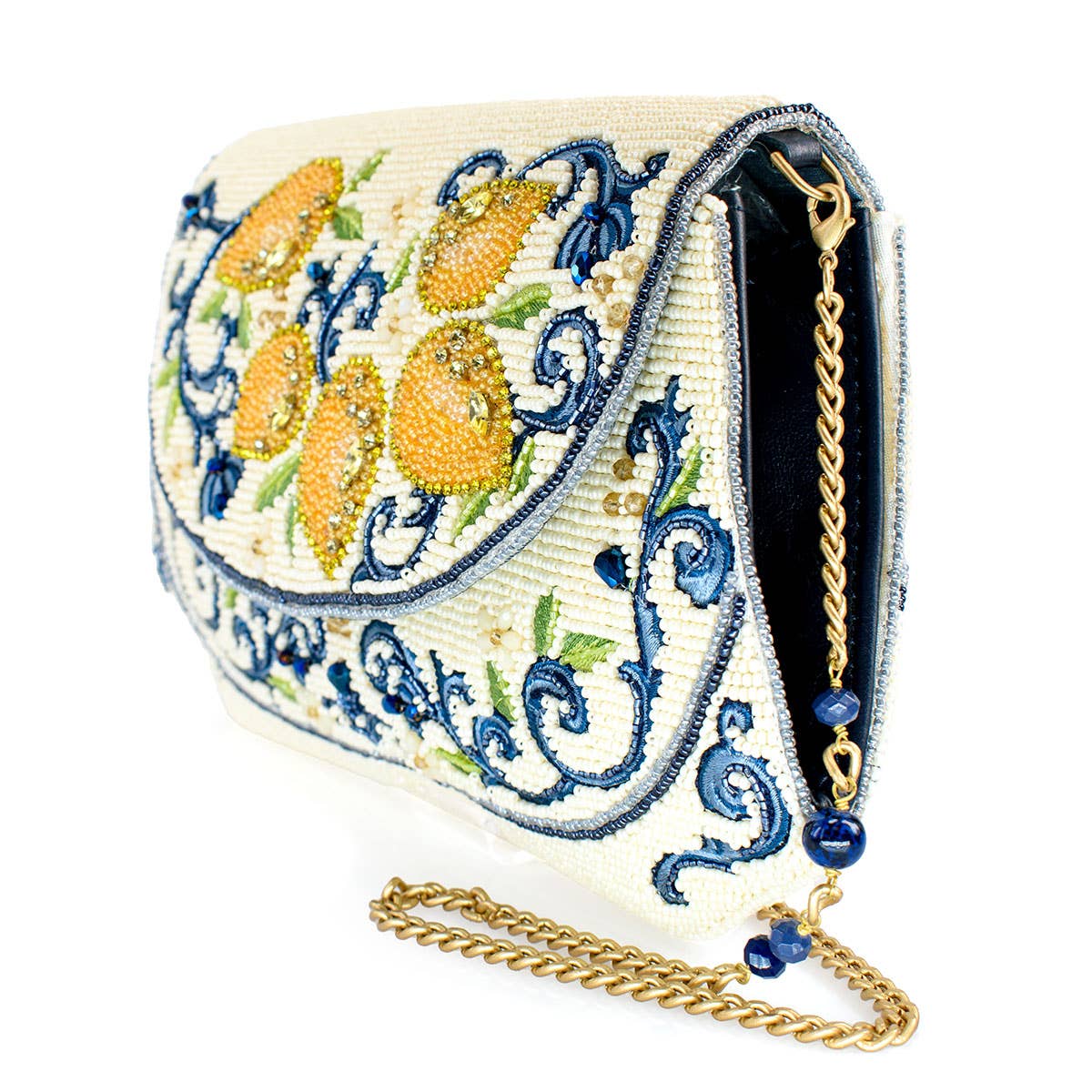 Capri Lemons  Yellow and Blue Beaded Crossbody Handbag - Image 3