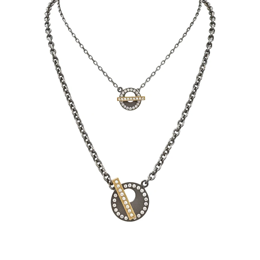 Claire Small Toggle Necklace - Silver w/ Gold Bar - Image 2