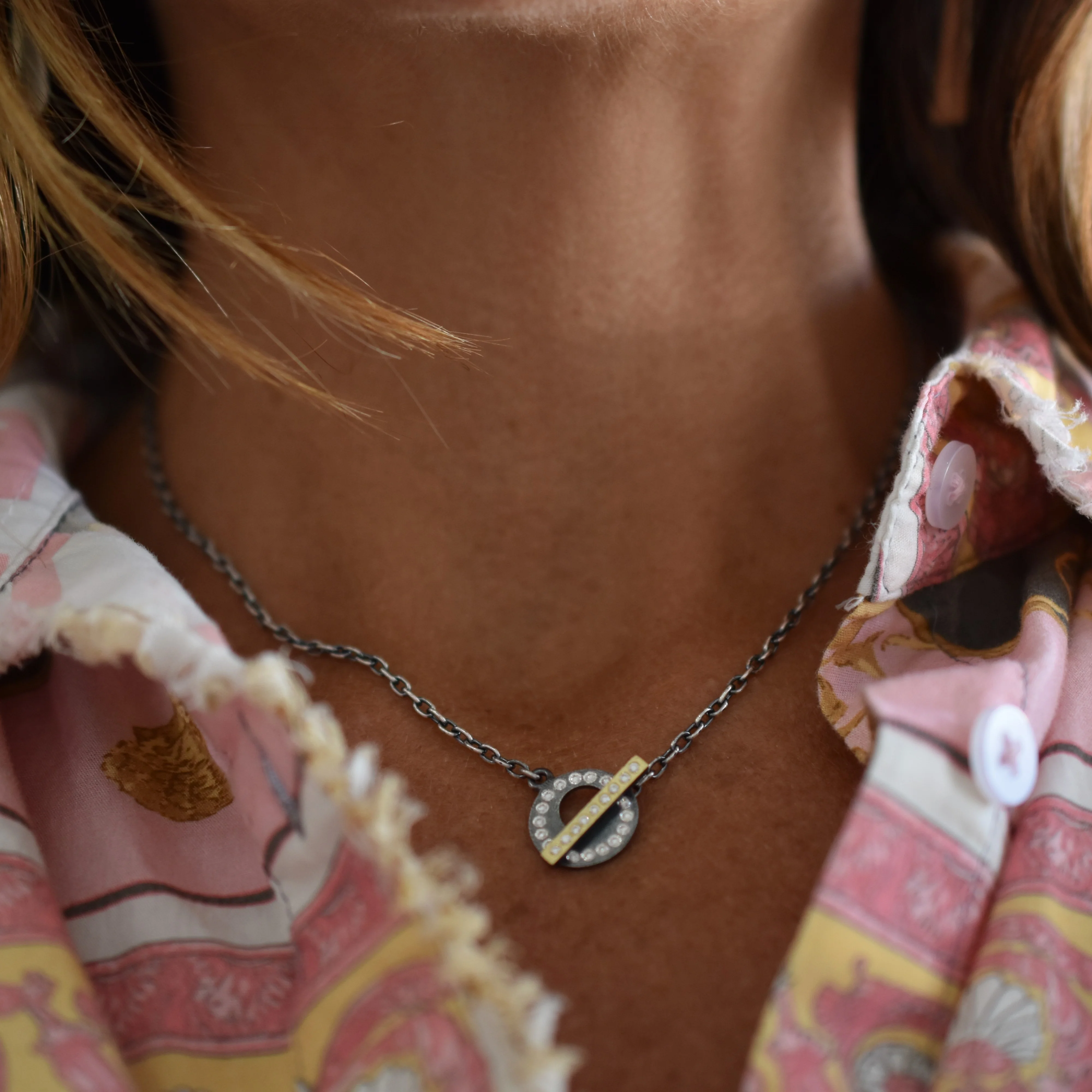 Claire Small Toggle Necklace - Silver w/ Gold Bar - Image 3
