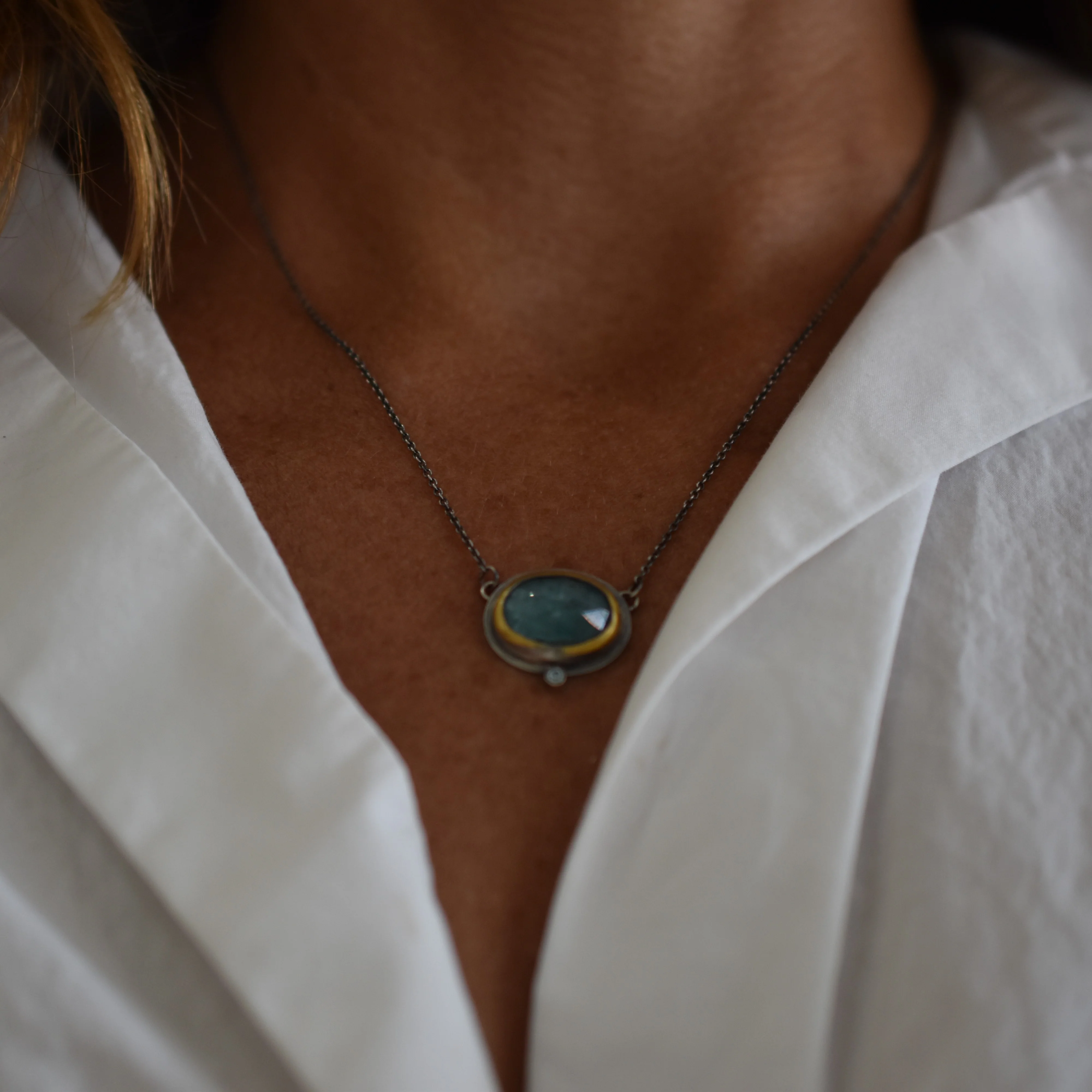 Crescent Rim Necklace ~ Sky Blue Kyanite - Image 3