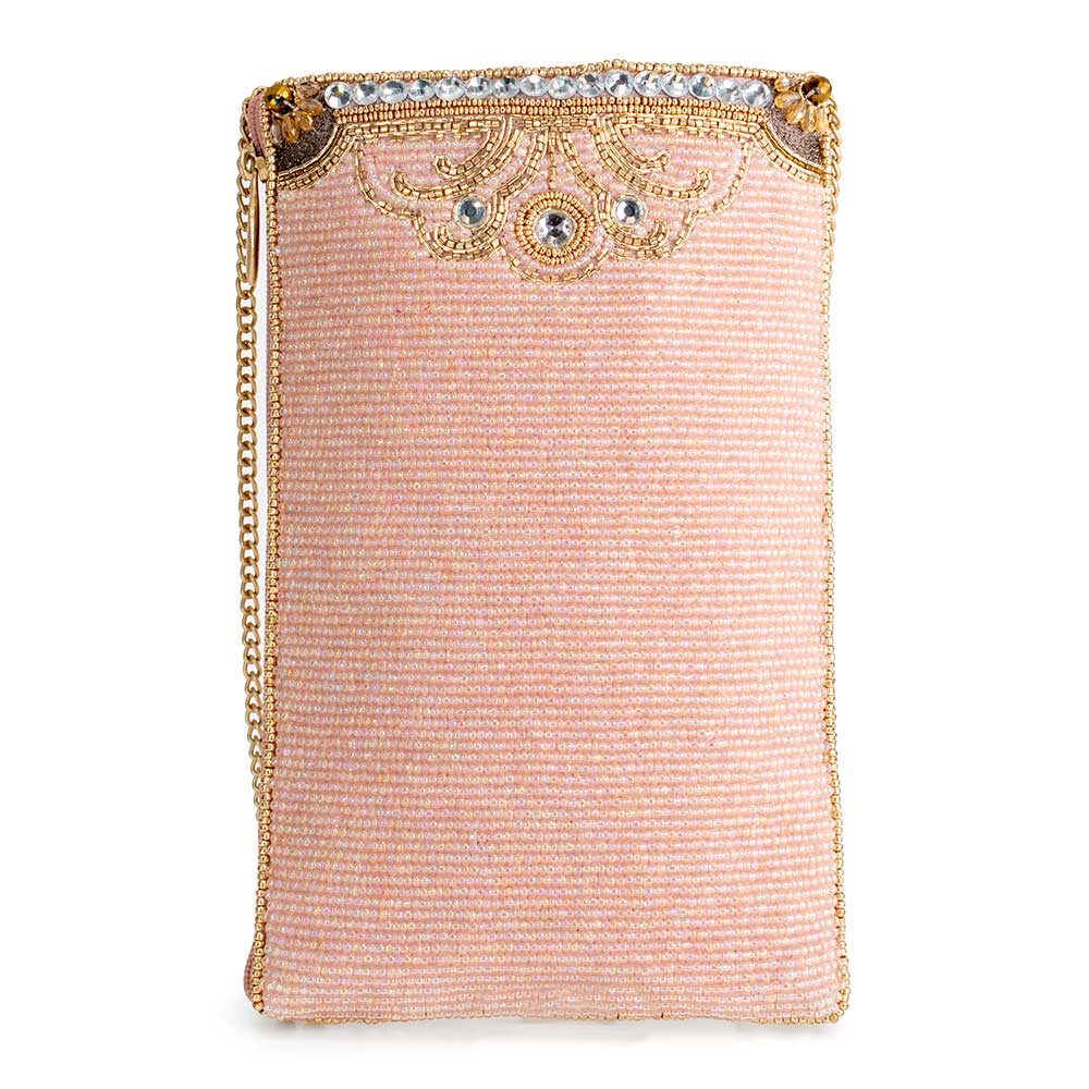 Crowned Jewel Beaded Pink and Gold Crown Crossbody Phone Bag - Image 2