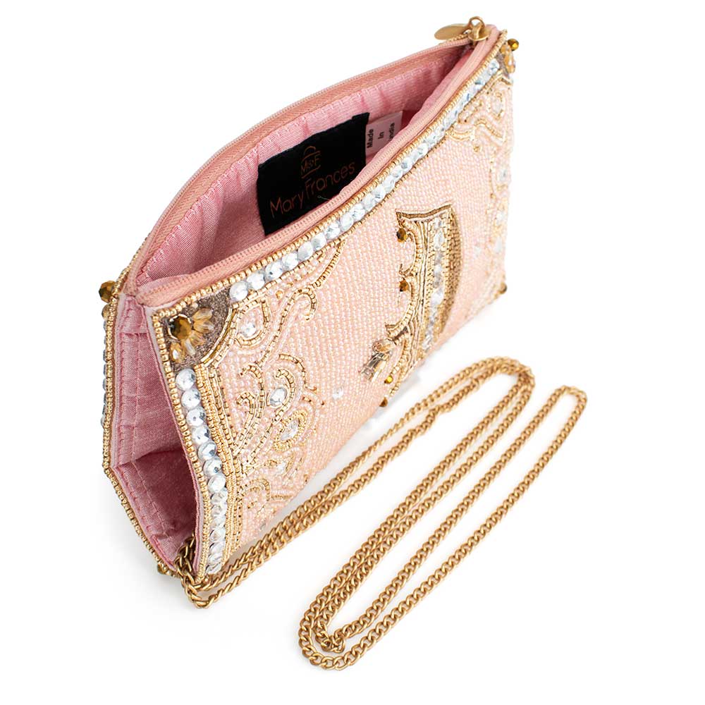 Crowned Jewel Beaded Pink and Gold Crown Crossbody Phone Bag - Image 5