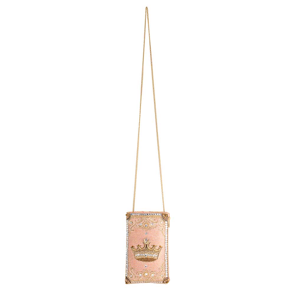 Crowned Jewel Beaded Pink and Gold Crown Crossbody Phone Bag - Image 6
