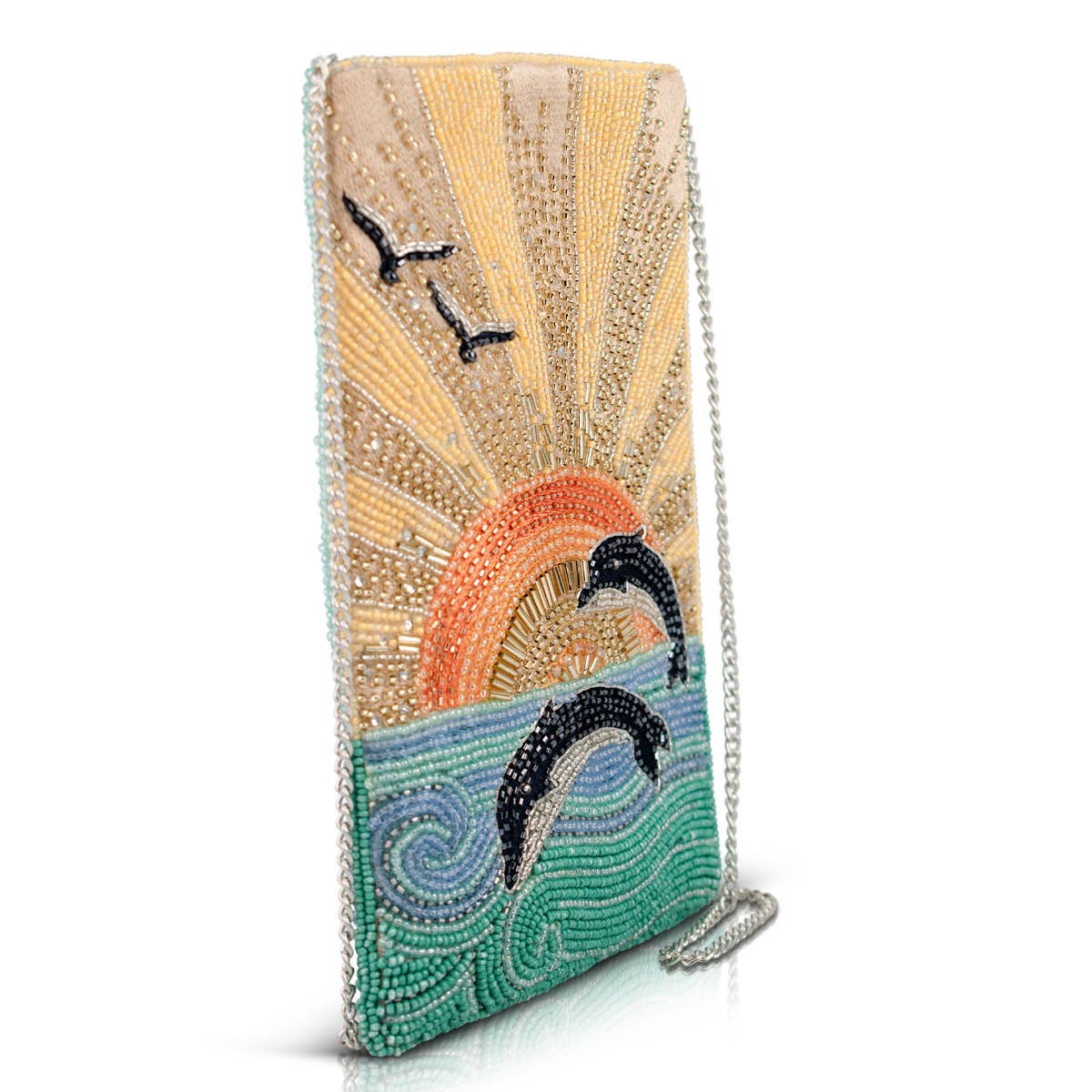 Flip For Joy Sunset and Dolphins Beaded Crossbody Phone Bag - Image 2