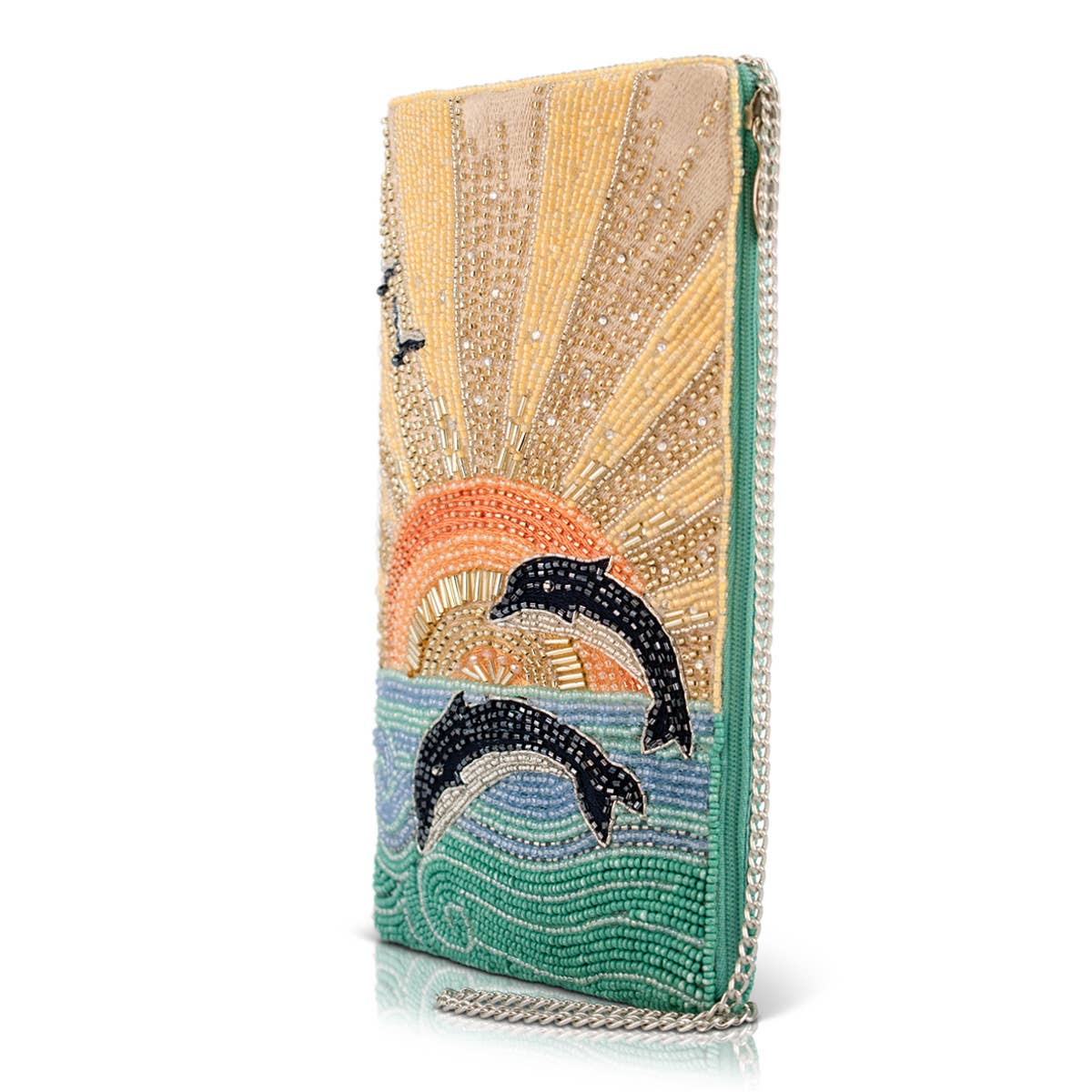 Flip For Joy Sunset and Dolphins Beaded Crossbody Phone Bag - Image 3