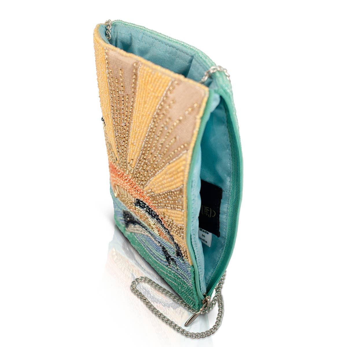 Flip For Joy Sunset and Dolphins Beaded Crossbody Phone Bag - Image 4