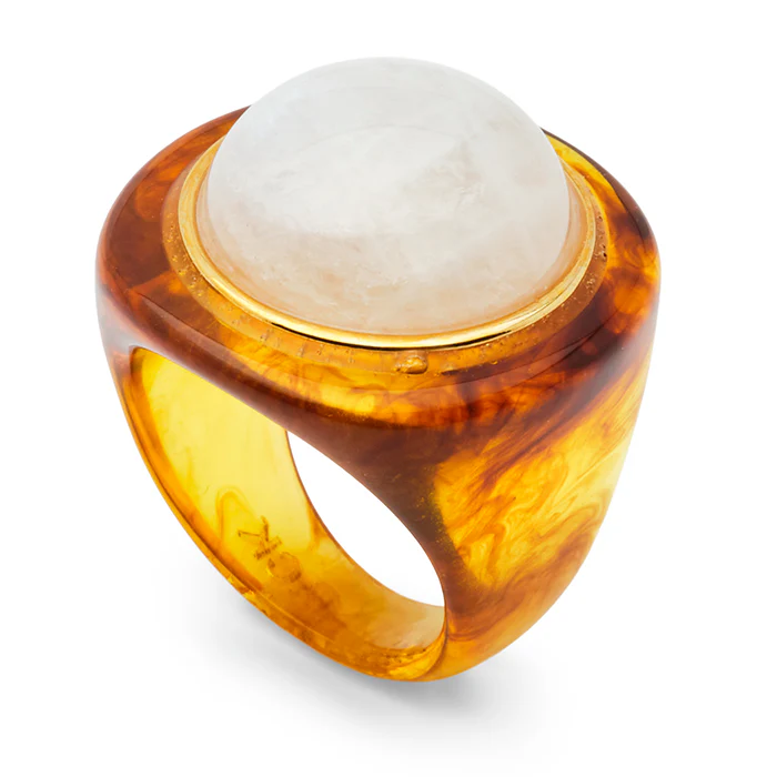 Tortoise Shell and Moonstone Round Block Ring