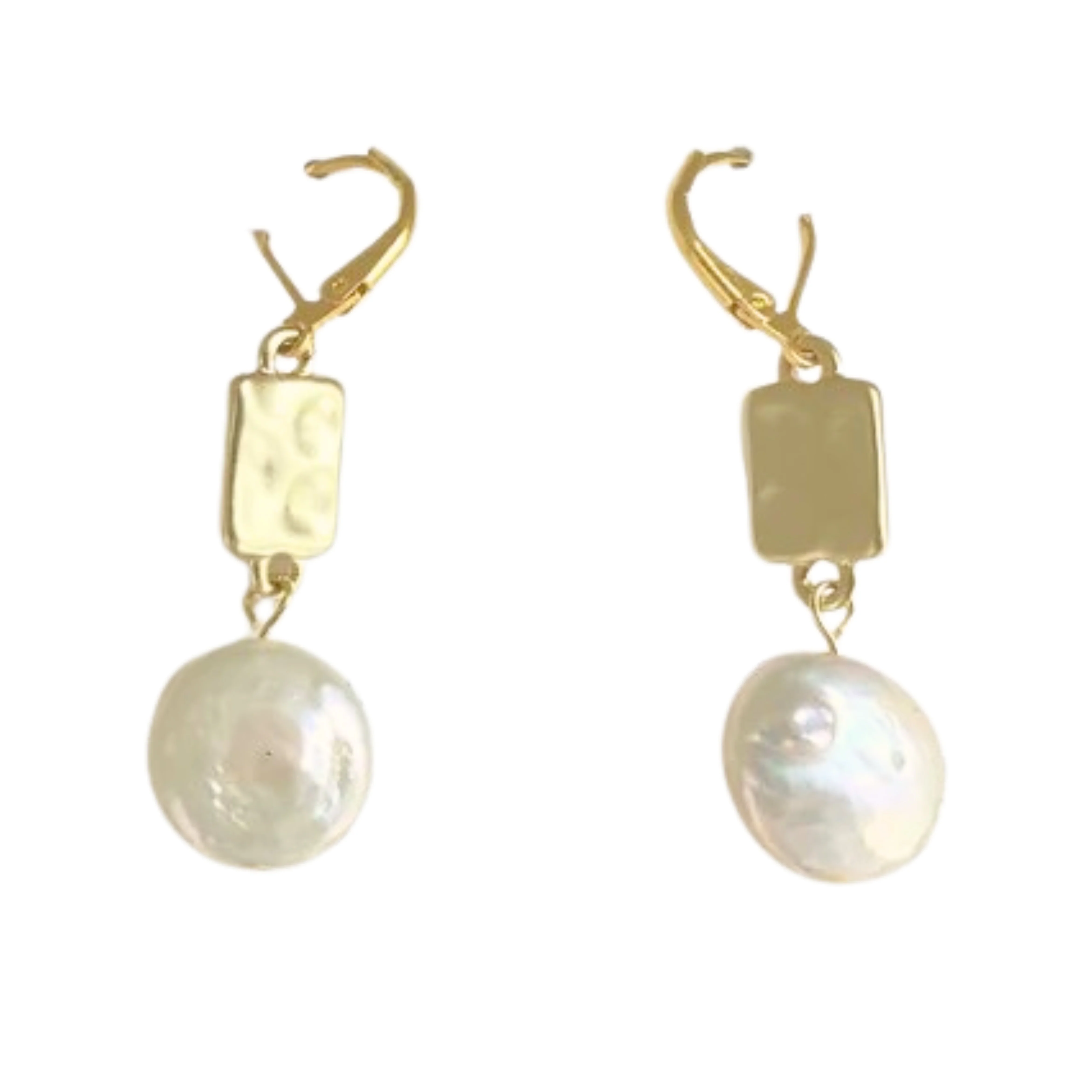 Gold Coin Pearl Earrings