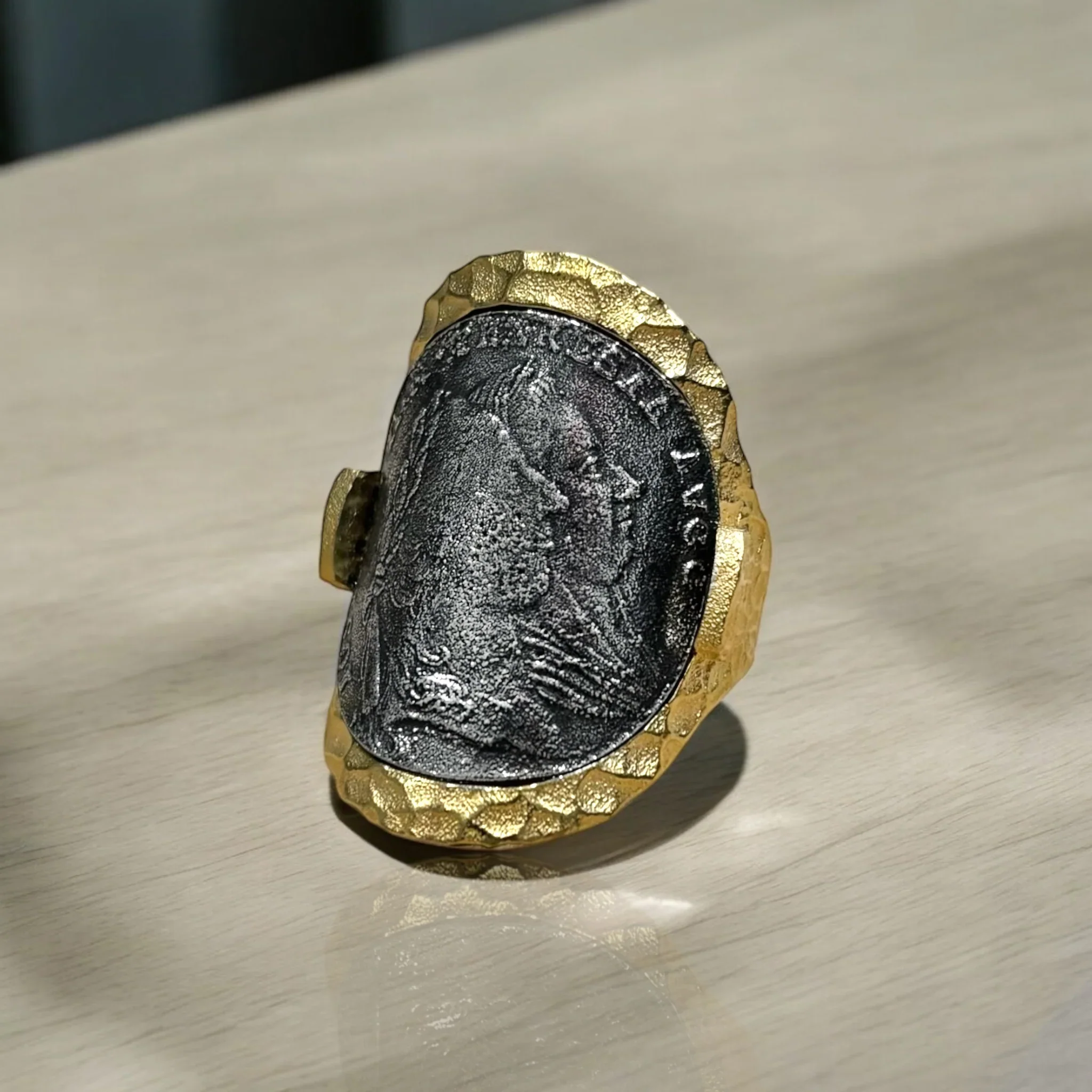 Gold Maria Theresa Curved Coin Ring - Image 2