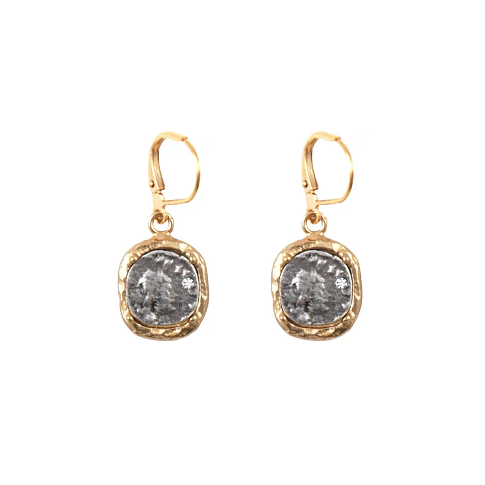 Gold Pavia Coin & Frame Dangle Earrings