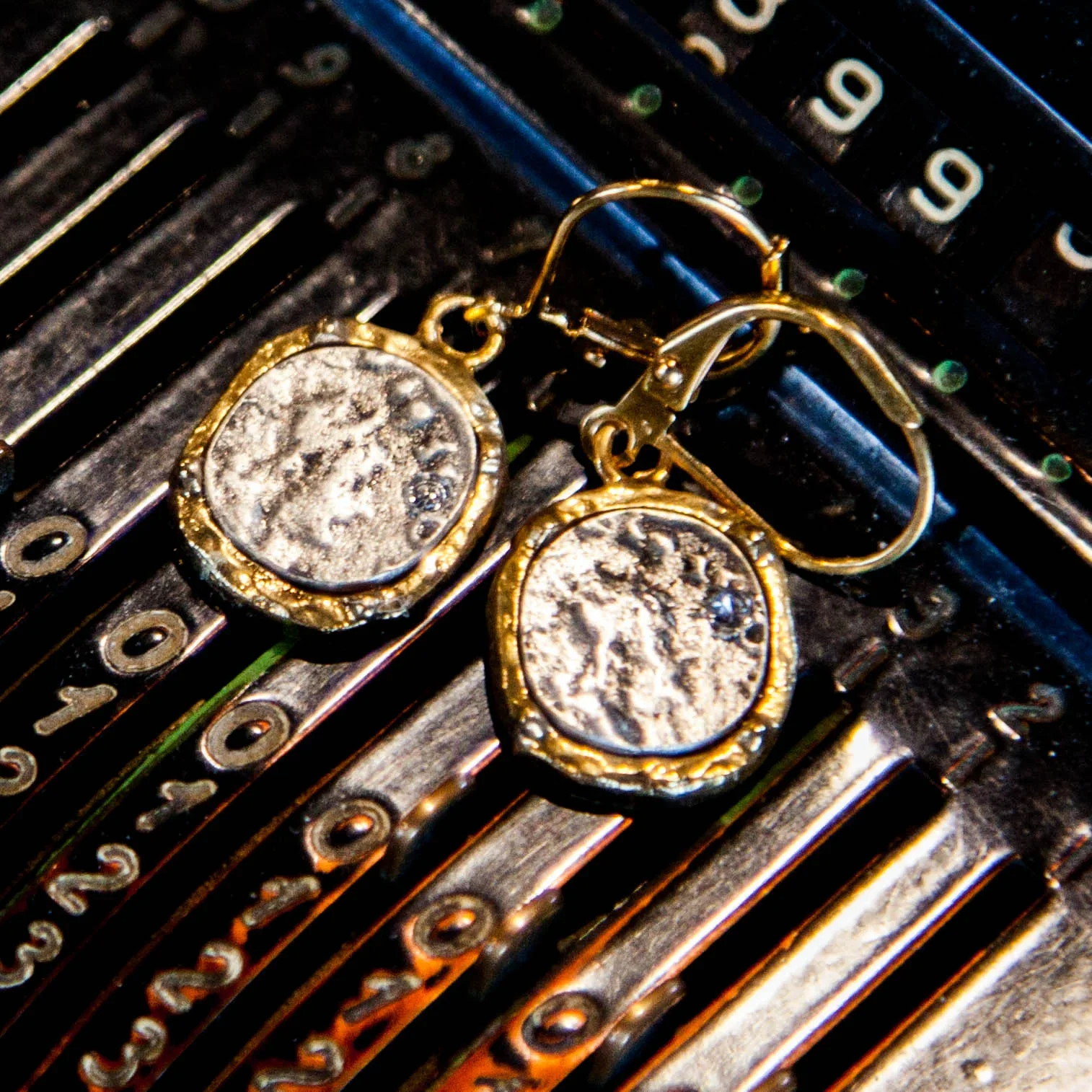 Gold Pavia Coin & Frame Dangle Earrings - Image 2