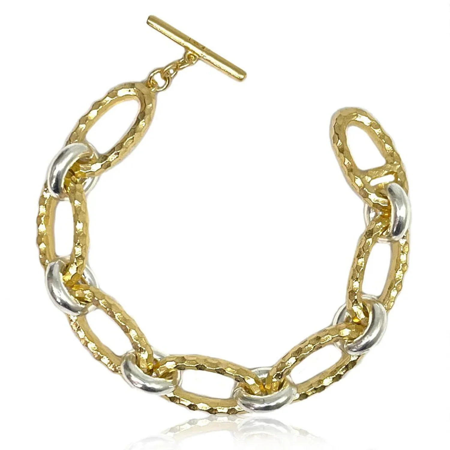 Gold Two-Tone Ravelle Hammered Chain Bracelet 7.5