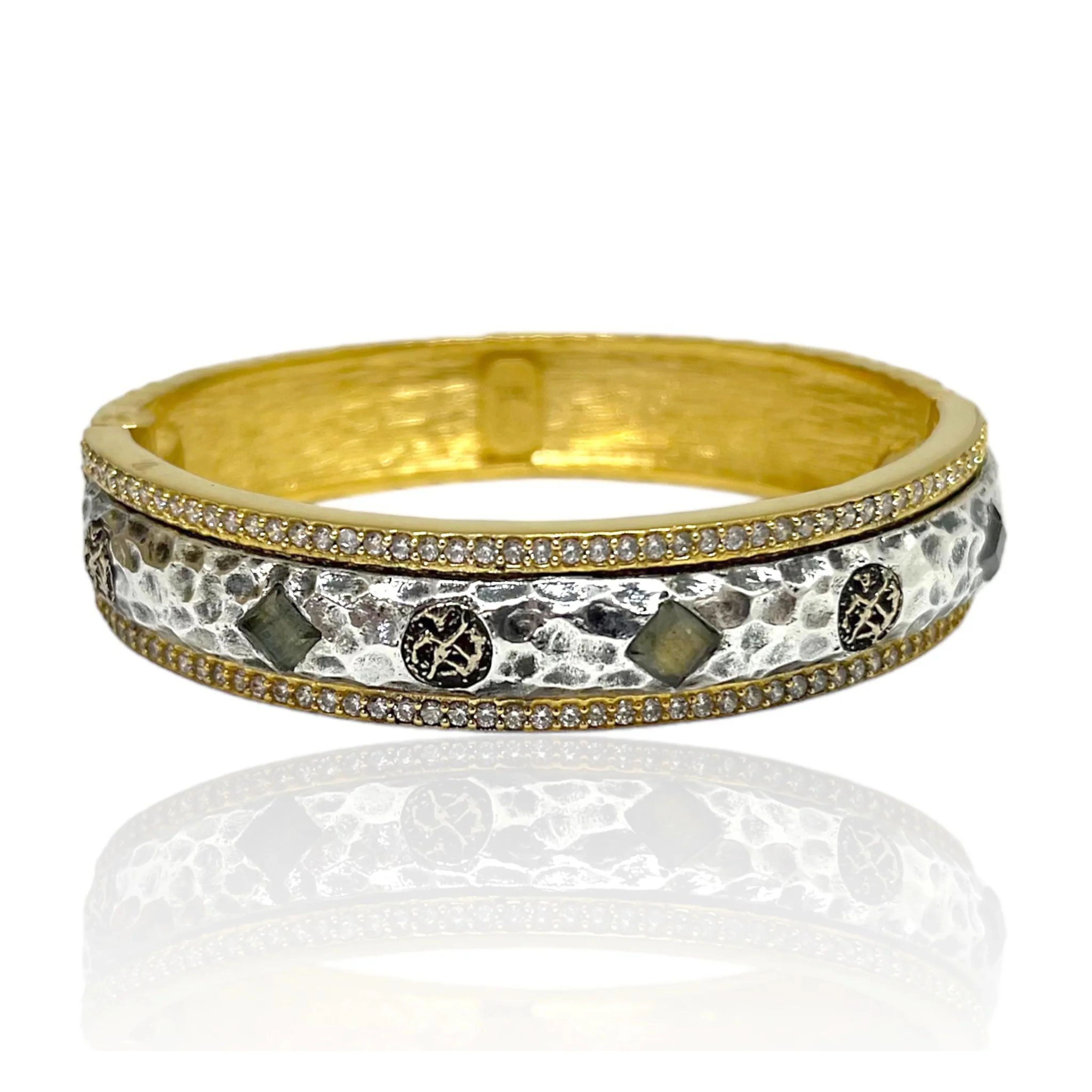 Gold & Vintage Silver Labradorite Mota Coin Bangle