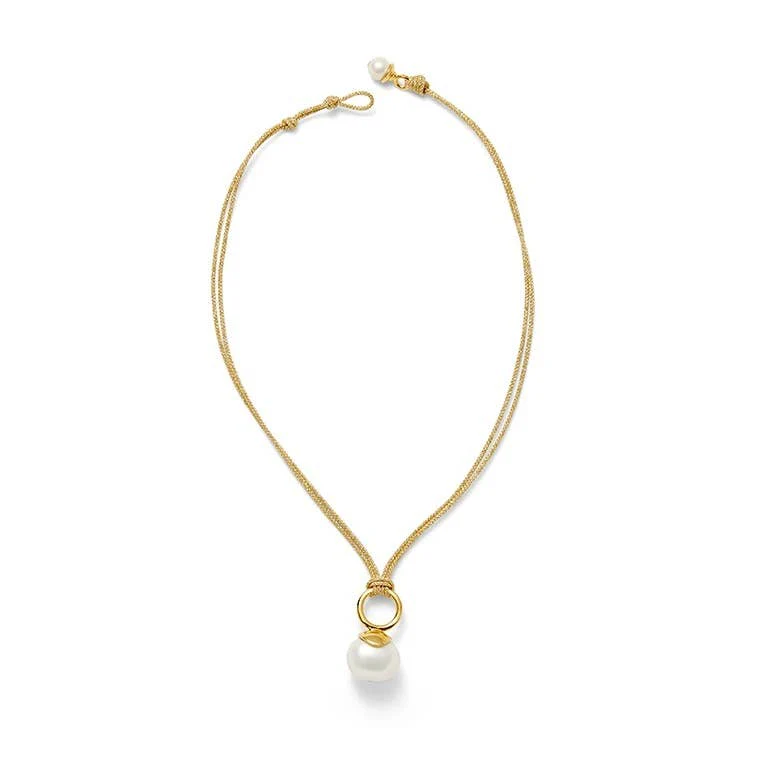 White Pebble Pearl Pendant - Gold w/ Gold Cord