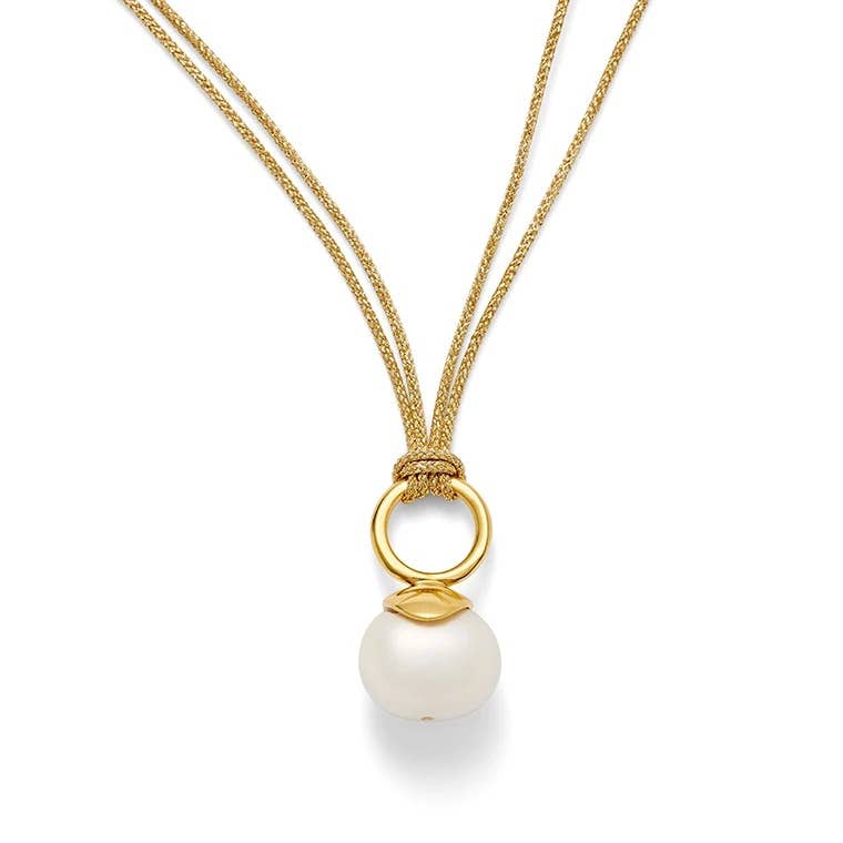 White Pebble Pearl Pendant - Gold w/ Gold Cord - Image 2