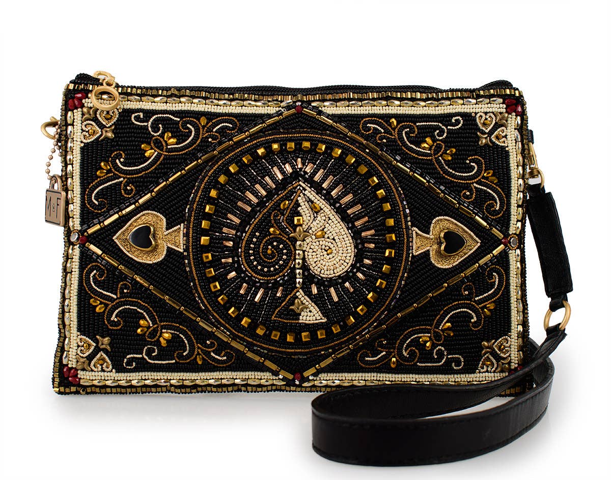 High Stakes Black and Gold Spade Beaded Crossbody