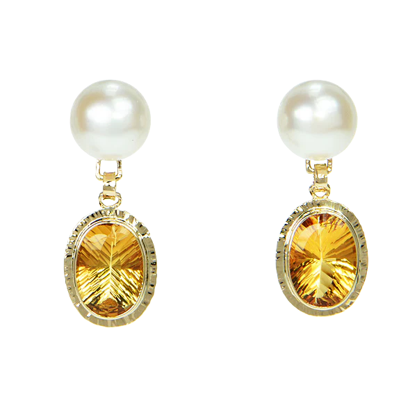 Honey Citrine and Pearl Faceted Earrings