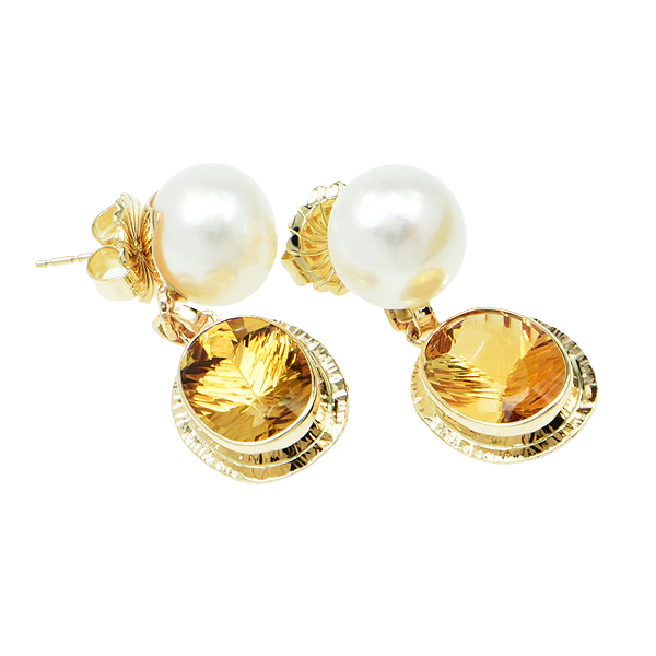 Honey Citrine and Pearl Faceted Earrings - Image 2