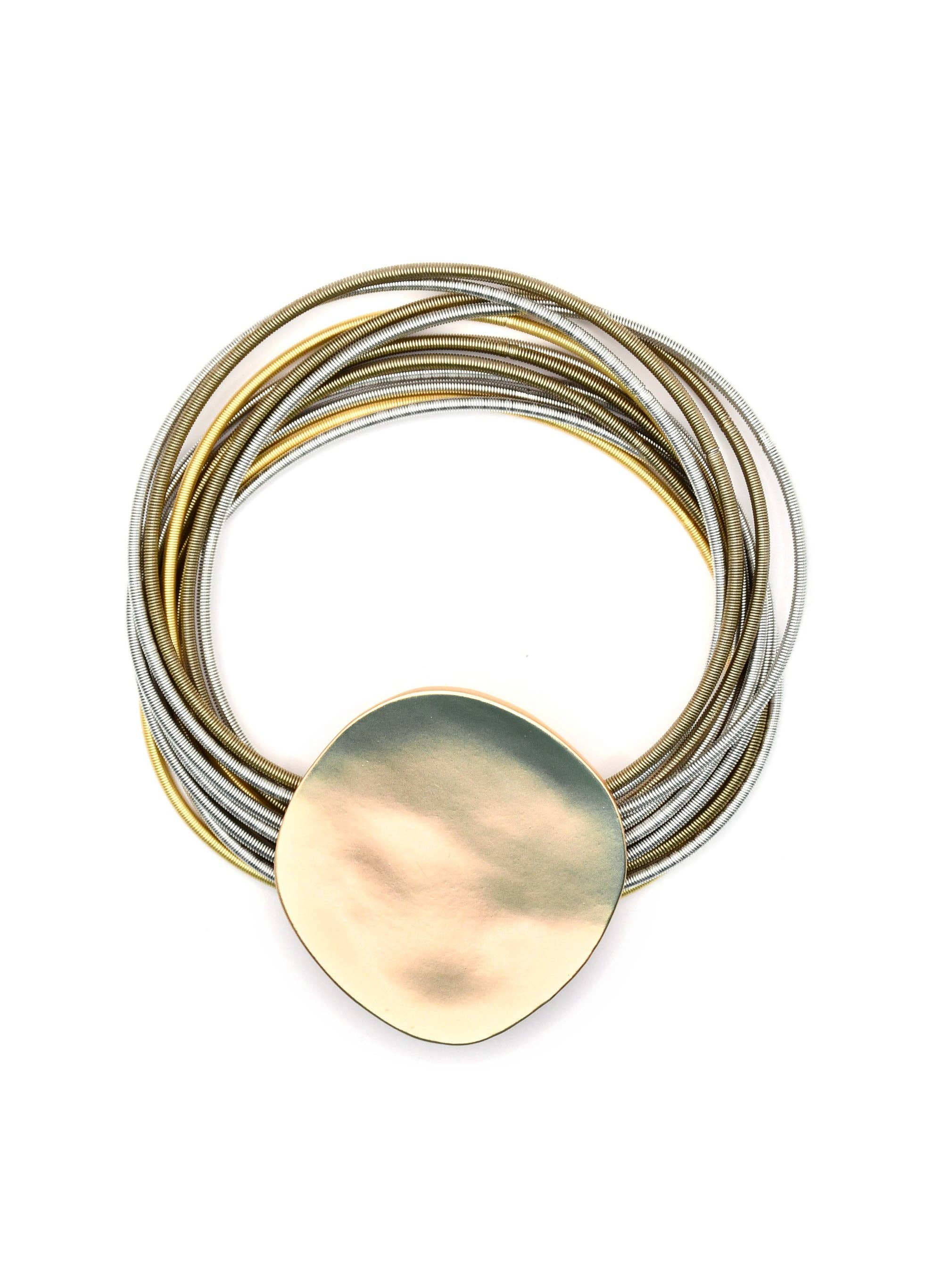 L73K-BR Multi Gold, Bronze White With Matte Gold Disc Bracel