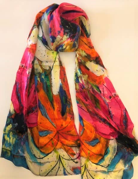 Lilies and Echinacea Silk Scarf - Image 3