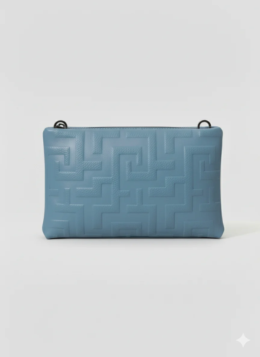LINA Crossbody Bag – Embossed Premium Leather in Ciel with EL 3D Glossy Strap - Image 3