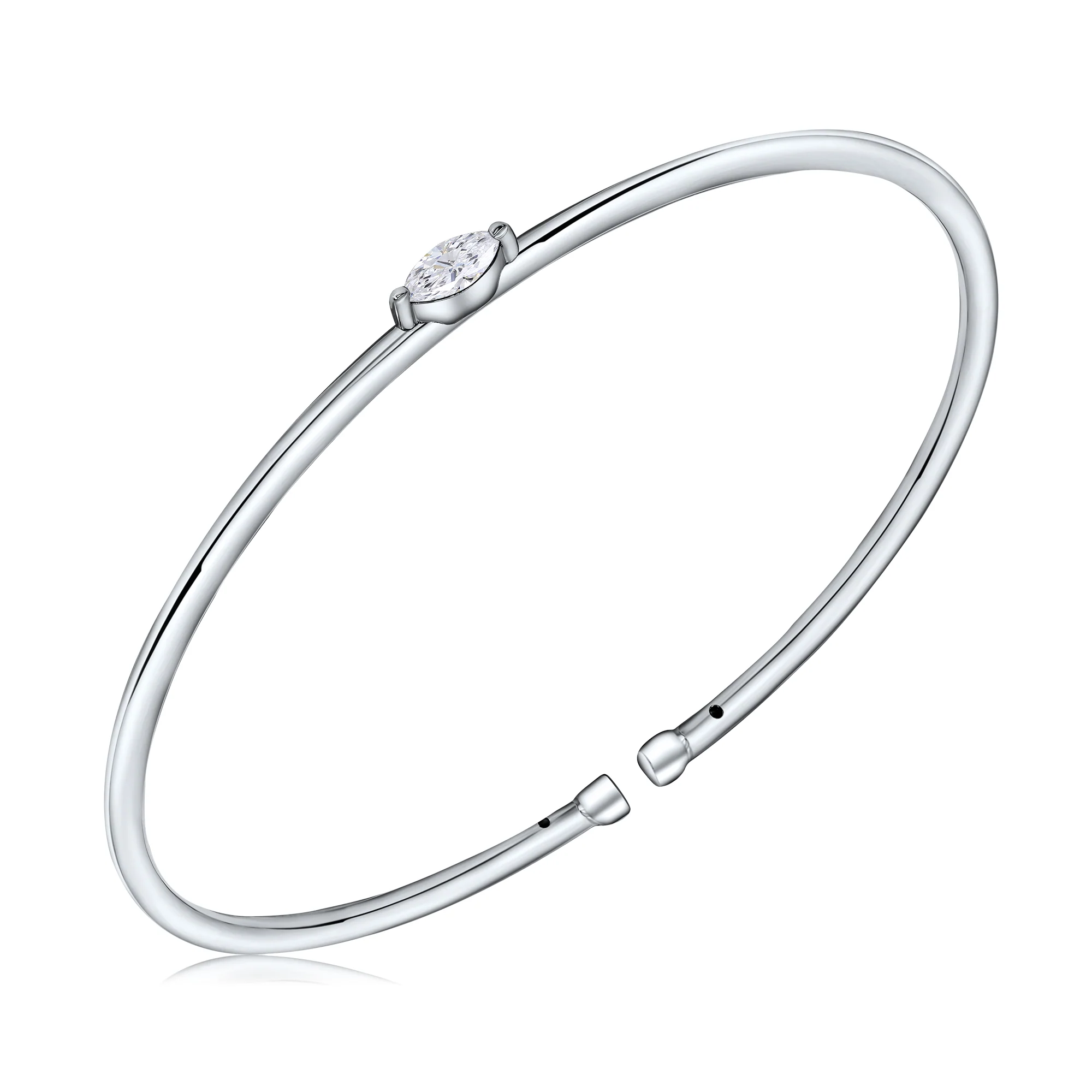 Marquis Solitaire Open Bangle - Silver