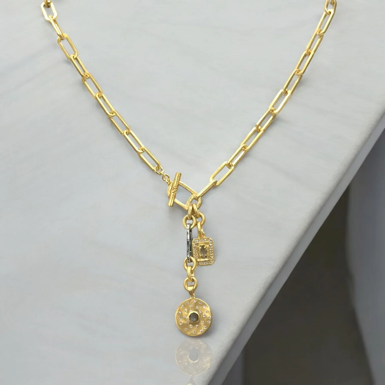 Mini Brushed Gold Rico Bar Rondo Toggle Necklace - Image 2