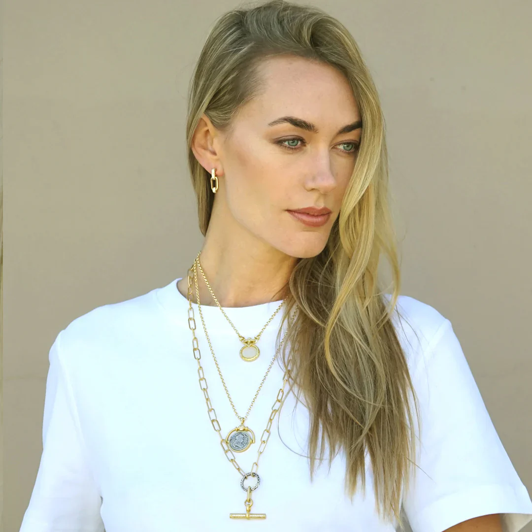 Mixed Metal Belle Pave Toggle Necklace - Image 2