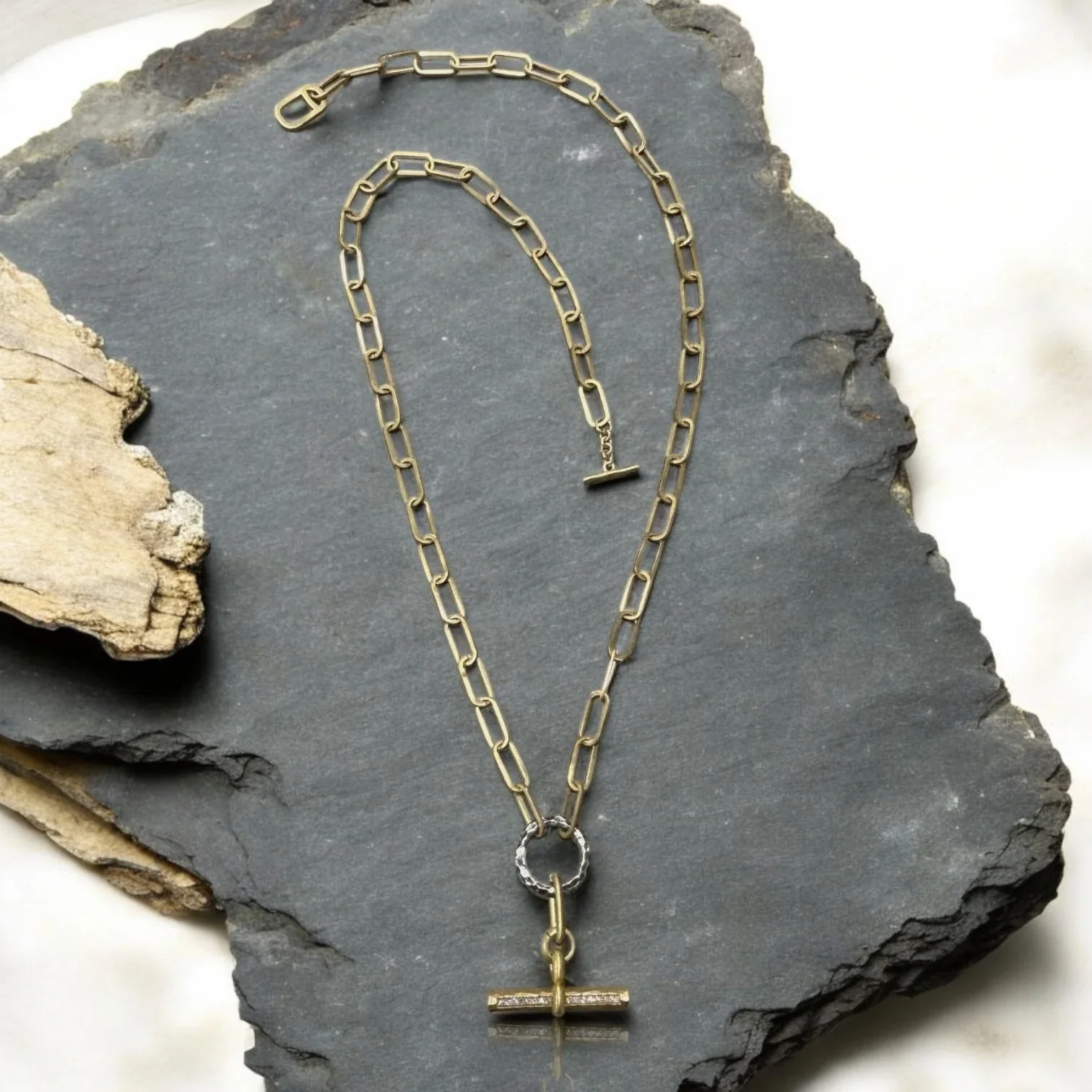 Mixed Metal Belle Pave Toggle Necklace - Image 4