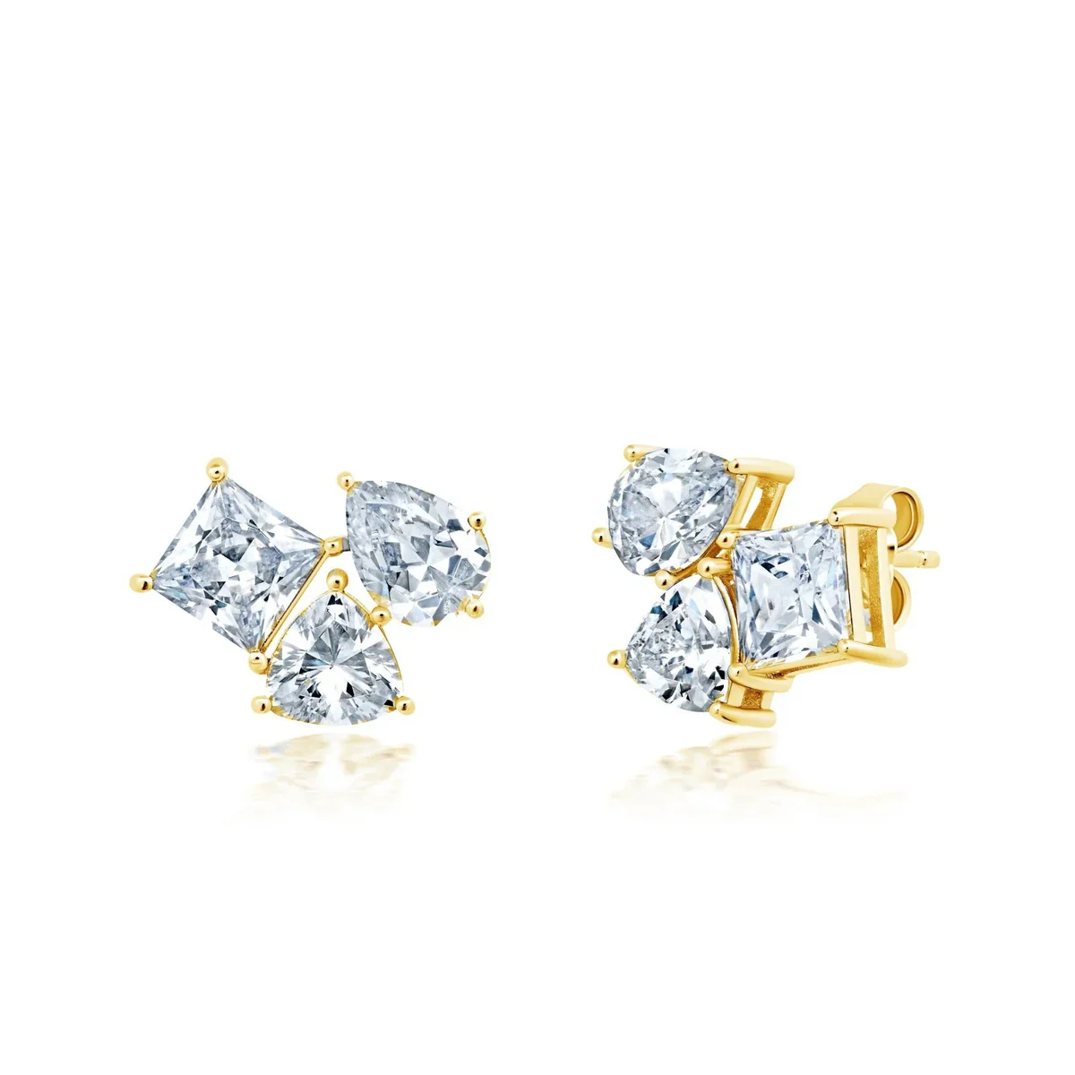 Multicut Tri Stone Earrings in Gold