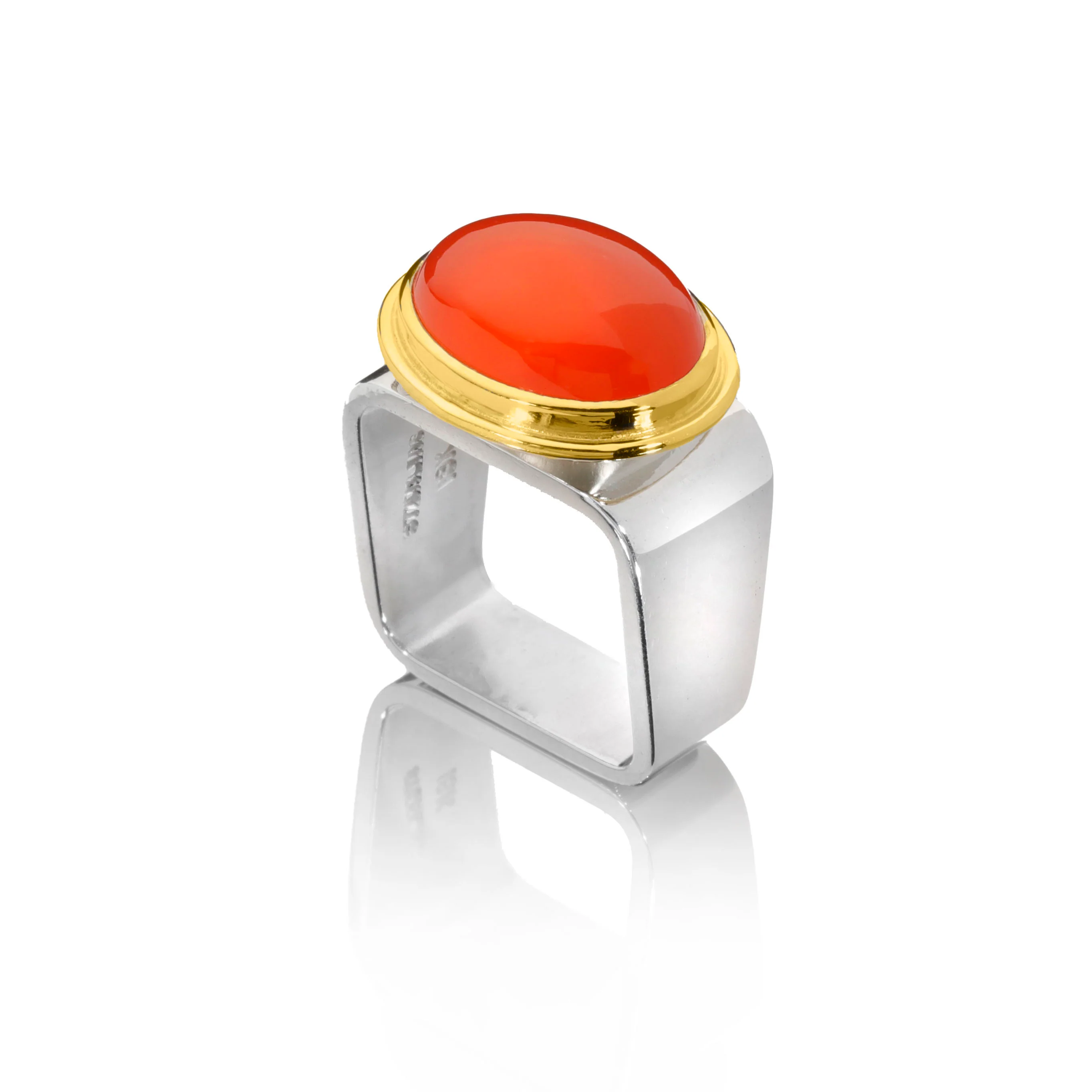 Orange Chalcedony Square Ring