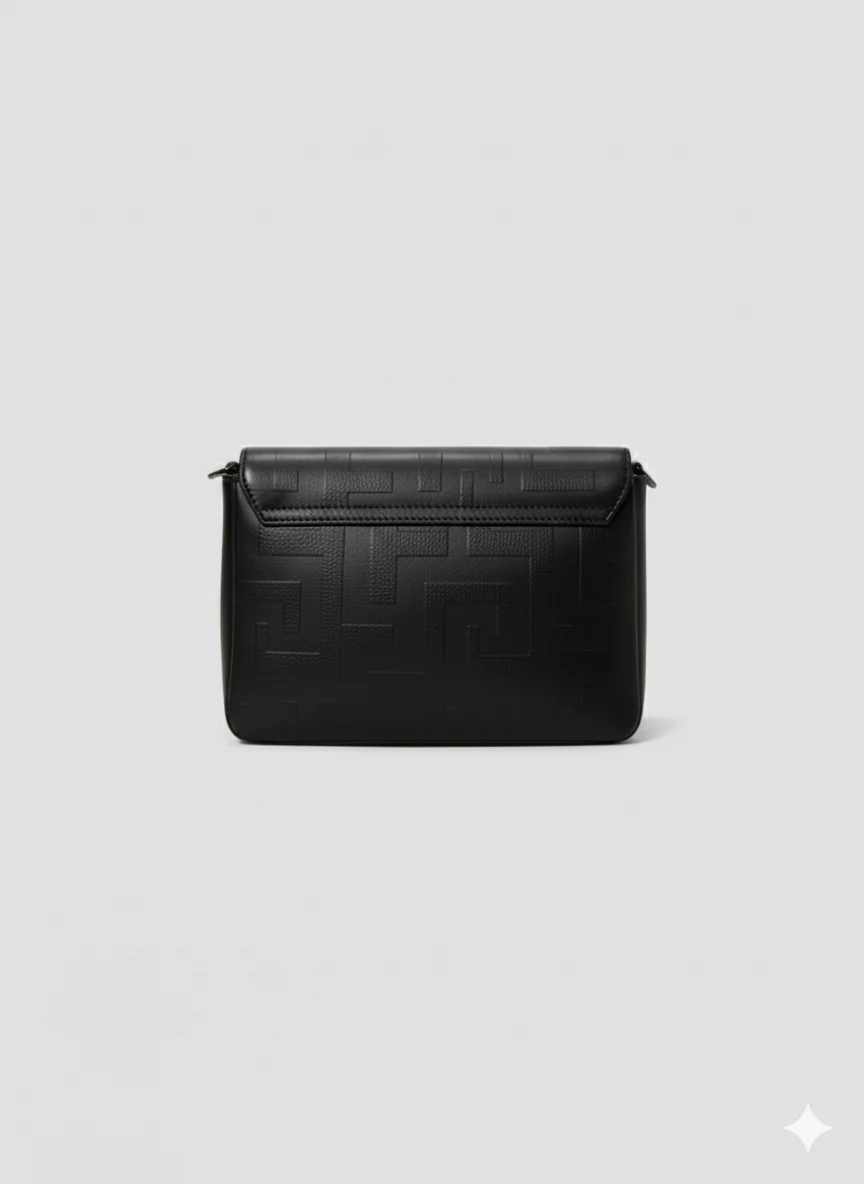 OURANOS Crossbody Bag – Embossed Premium Leather in Black with EL Strap - Image 3