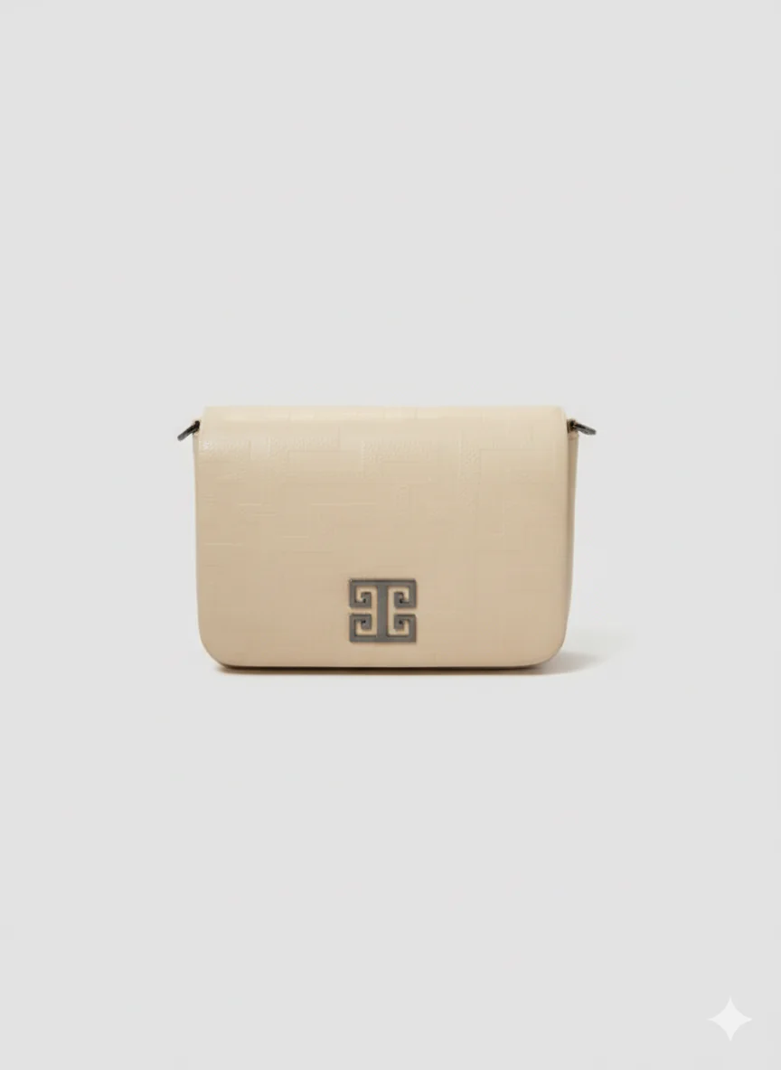 OURANOS Crossbody Bag – Embossed Premium Leather in Ecru with Chain Strap - Image 3