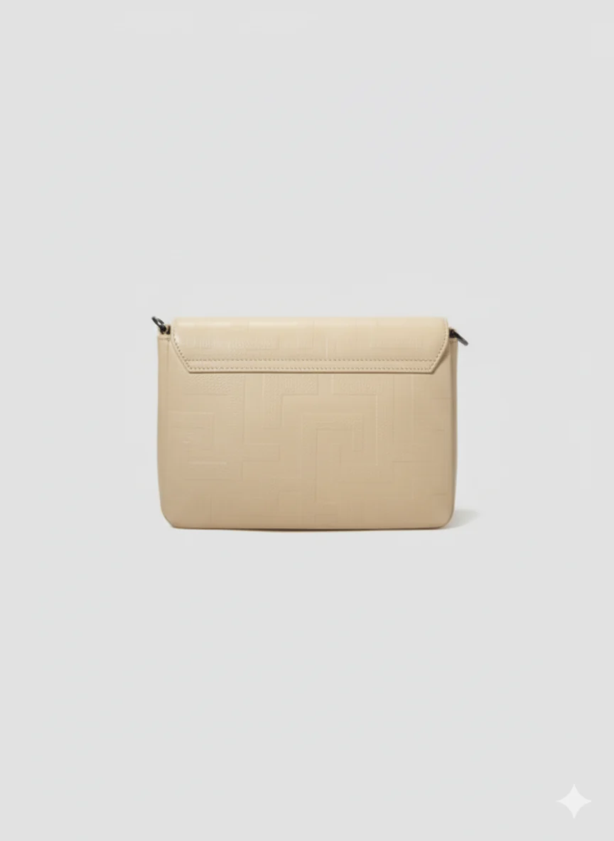 OURANOS Crossbody Bag – Embossed Premium Leather in Ecru with Chain Strap - Image 4