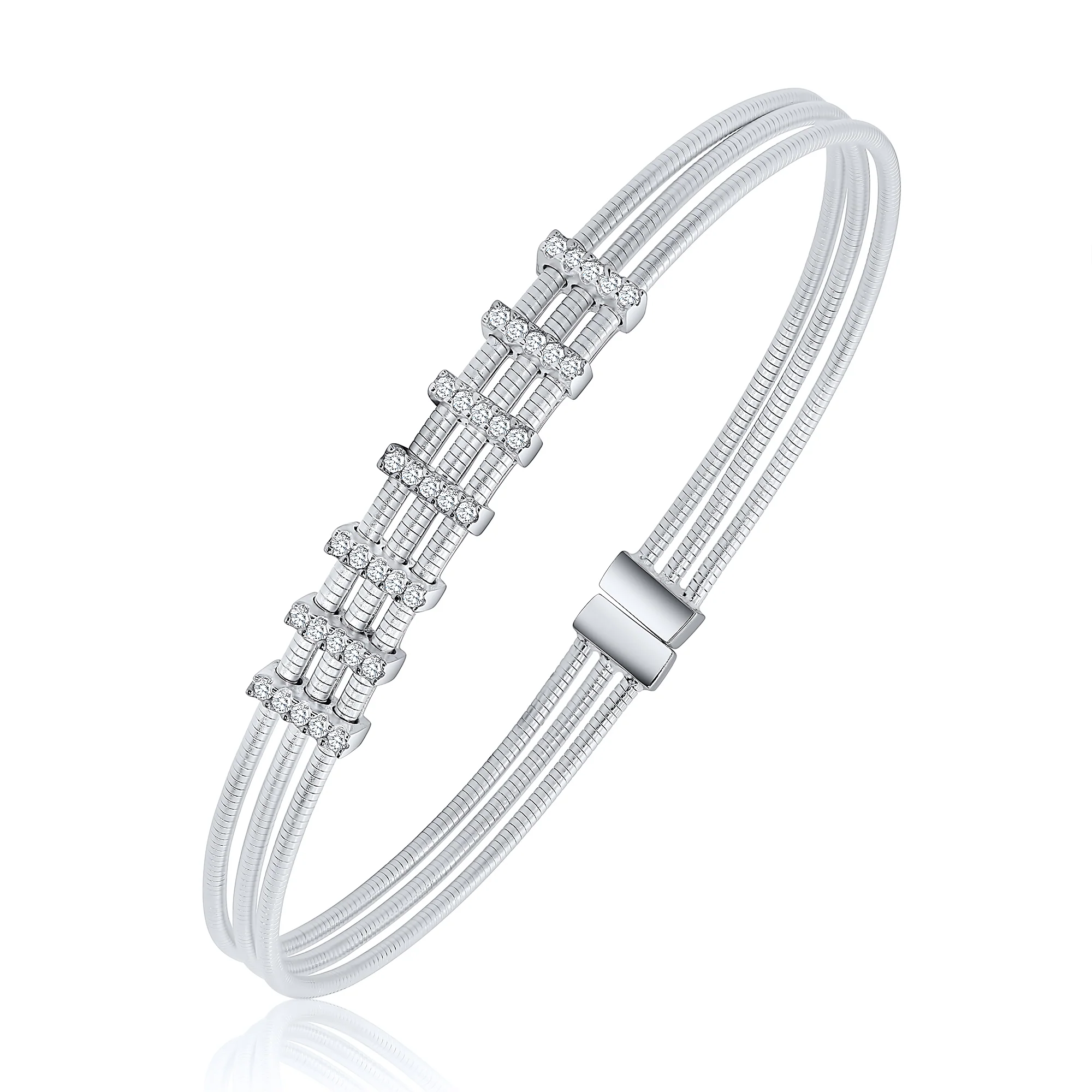 Pave Bars 3 Tuboga Cuff - Silver