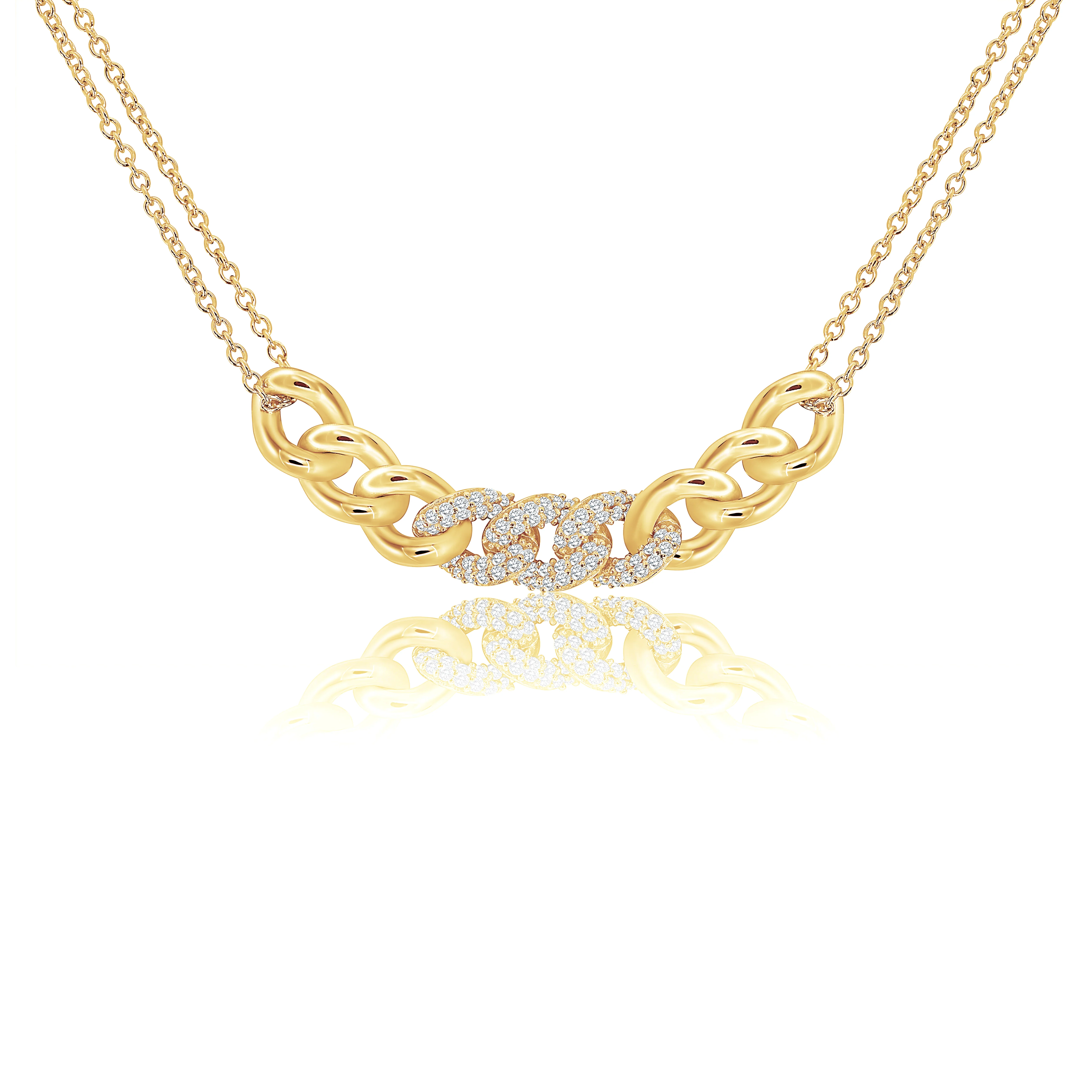 Pave Curb Chain Segment Necklace - Gold