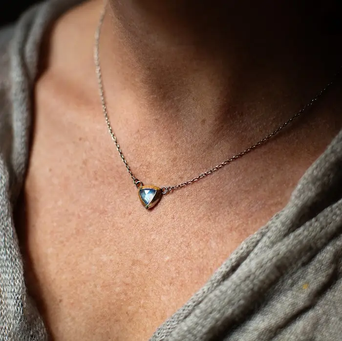 Petite Trifold Necklace - Sky Blue Kyanite - Image 3